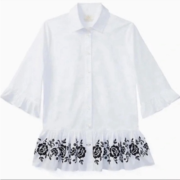 Kate Spade Broome Street Short Sleeve Embroidered Top Size XS NWOT - Picture 1 of 4